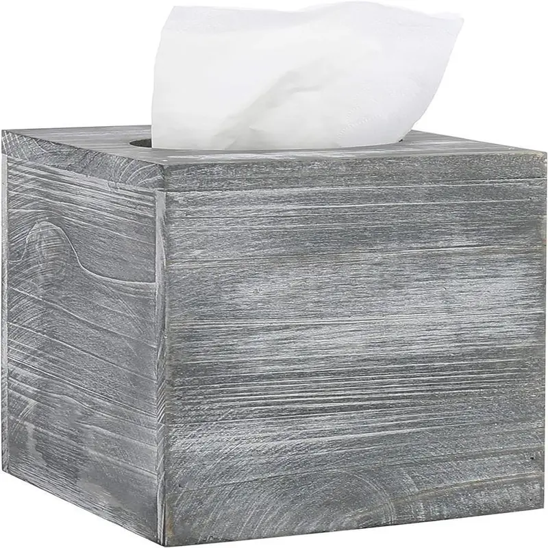 rustic graywashed wood tissue box holder cover - farmhouse bathroom decor with slide-out refill panel, decorative toilet paper organizer, fits standard tissues, durable wood construction for home or commercial use, space-saving design (graywash ), bathroom tissue storage, toilet paper holder, paper towel storage, household items Product details 0