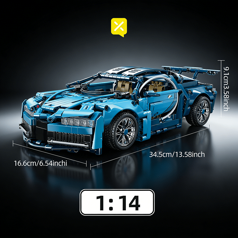 Image of 1:14 Scale 1144pcs Sports Car Building Block Set Assembled Model, Sports Car, Easy And Easy To Assemble, Suitable For Valentine's Day Easter Eid Al-fitr Ramadan New Year Birthday Or Party Gift