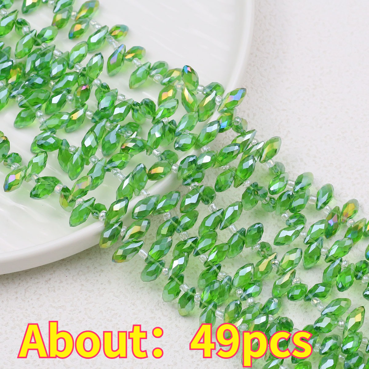 TEMU Perles de verre découpées de vert iridescent avec trou latéral de 5/6/8 mm, perles décoratives en vrac, adaptées aux bracelets main, pendentifs,