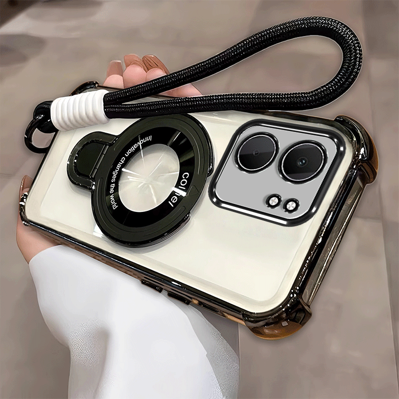 TEMU Phone Case: Case For Oppo A5x Candy Wrist Strap Lanyard Folding Bracket Stand Holder Phone Casing Transparent Shockproof Soft Phone Case