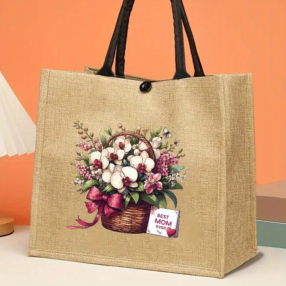 mothers day jute tote bag vibrant floral print large Temu New