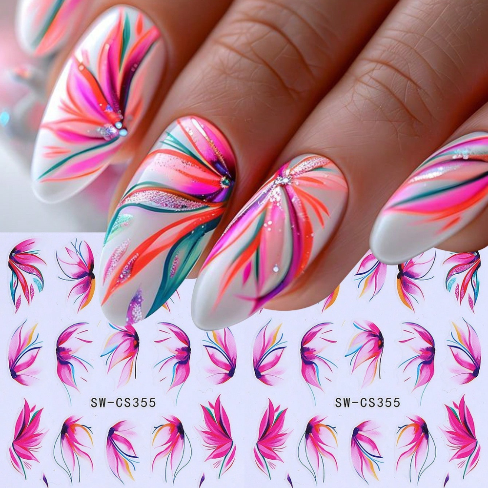2pcs tropical floral nail stickers pink petal nail decals vibrant flowers self     decorations nail additions for summer vacations