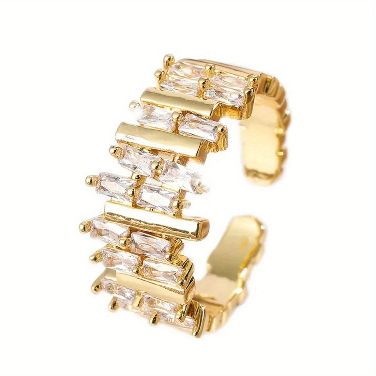 E-shop 1 Coole Must-Have, Einzigartiger Geometrischer Schichtender Kupferlegierung Kubischer Synthetischer Zirkonia Offener Ring mit Innovativem Design