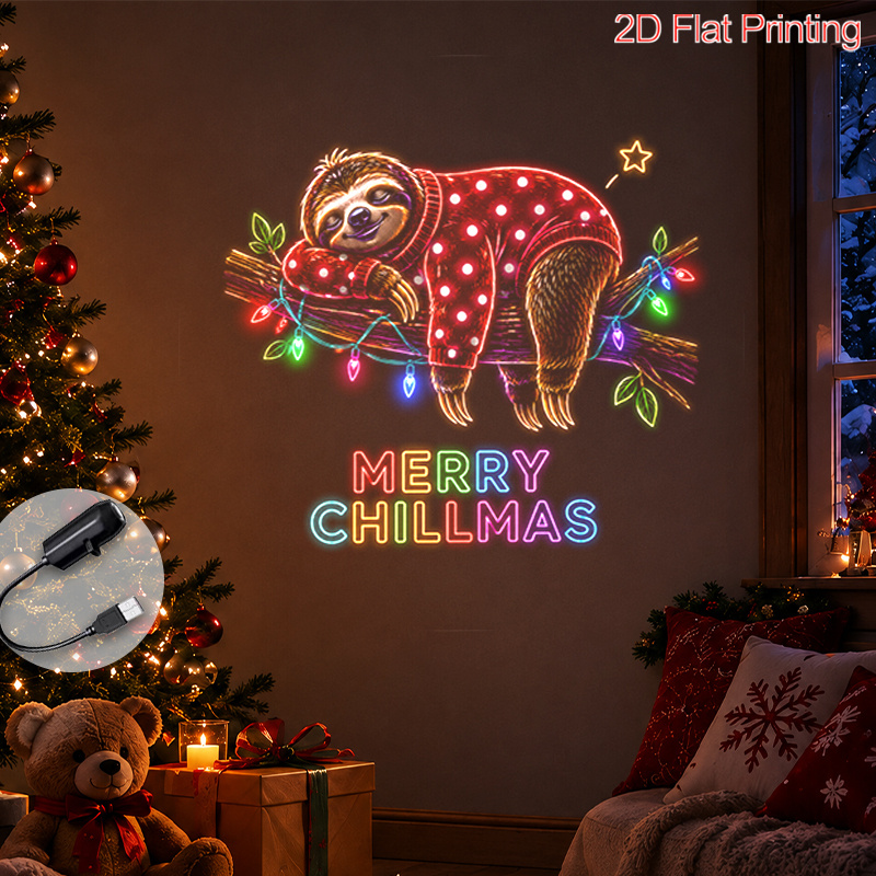 TEMU 1pc 2d Flat Portable Projector Lamp With Cute Sloth And Festive Decorations For Merry Christmas Home Ambiance Perfect For Christmas Eve Parties,