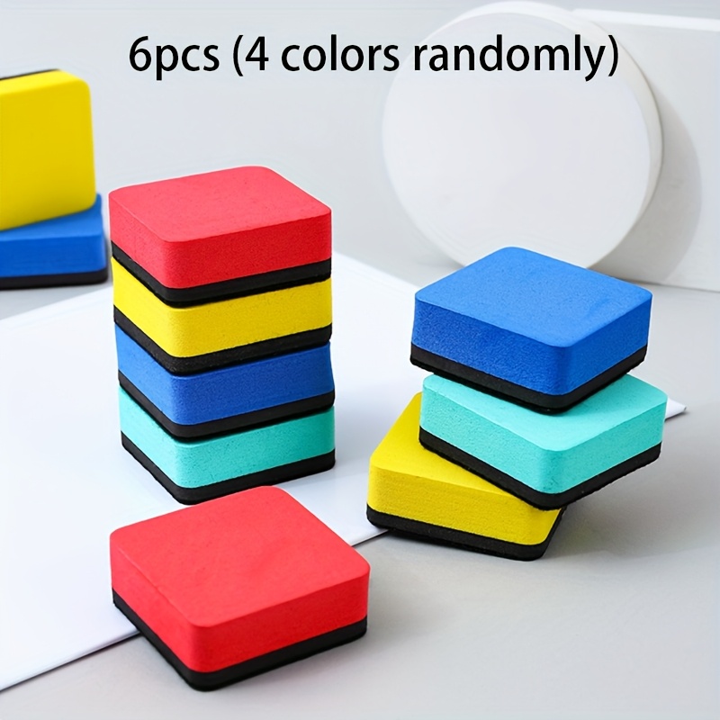 Image of 6pcs Set Of Random Color Dry Erase Whiteboard Erasers For Classroom, Home, And Office. Includes 4 Random Colors. Suitable For Home And Office Use With Eraser, Office Whiteboard, Pen, And Dry Eraser