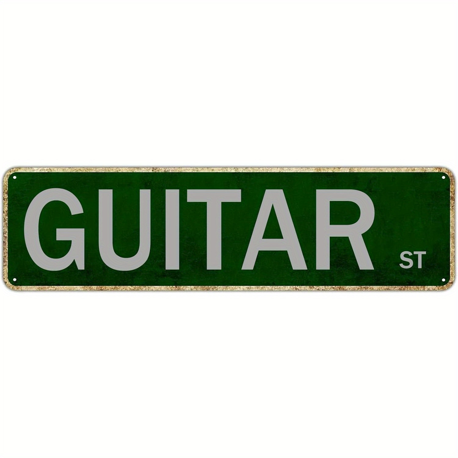 TEMU Panneau de rue vintage pour guitare - Art mural rétro en métal pour la décoration intérieure, 16" x 4", , design avec finition vieillie, parfait