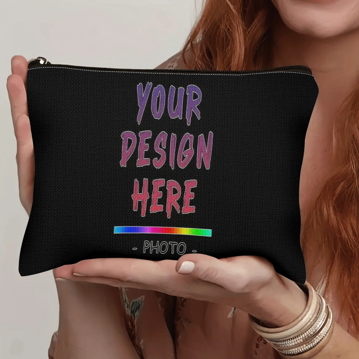 TEMU Trousse de maquillage personnalisée avec photo - Organisateur de voyage léger pour articles de toilette avec fermeture à glissière, lavable à ,