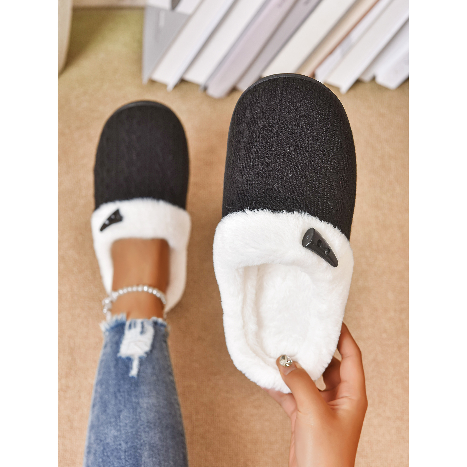 TEMU Women's Fuzzy House Slippers Slippers Scuff Outdoor Indoor Warm Plush Bedroom Shoes With Lining, Women Shoes