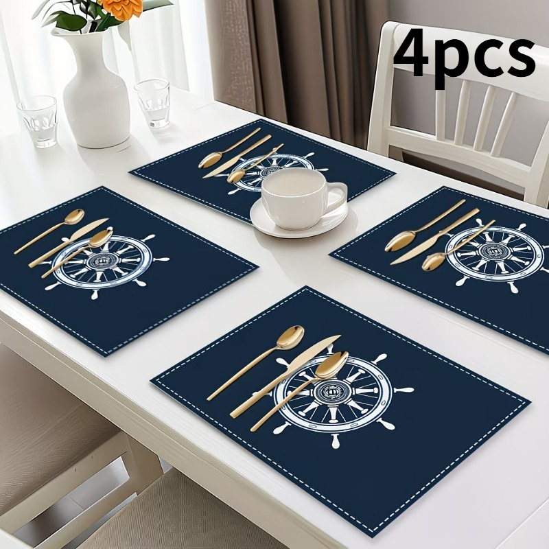 TEMU 4/6/8pcs Navigation Wind Table Mats, 34 X 45cm, Navy With White Pattern Placemat, Full Of Refreshing , Kitchen, Dining Room, Home Decor, Party,