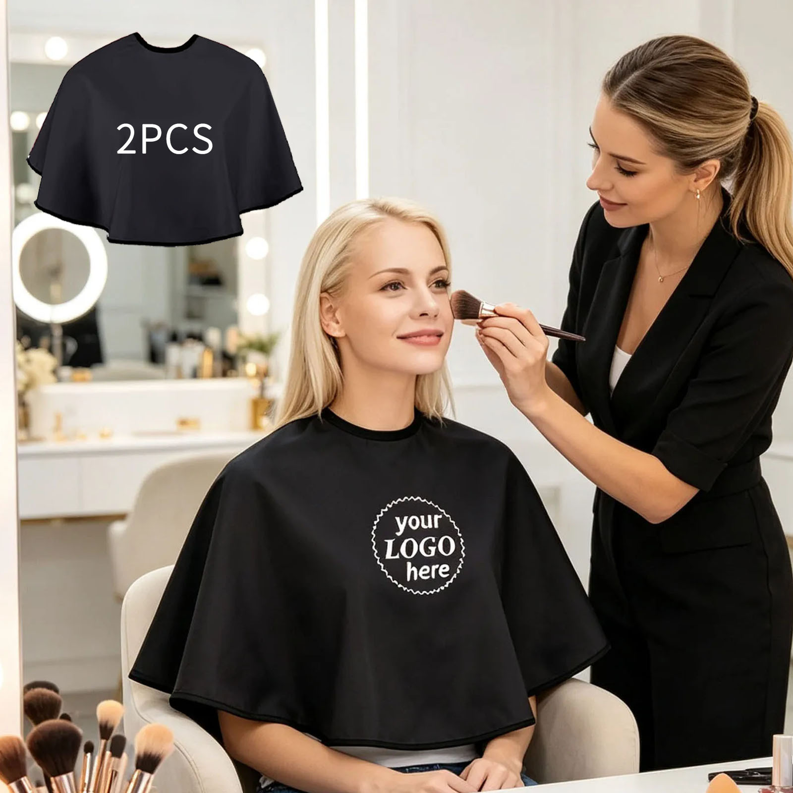 TEMU 2pcs Cape de courte personnalisable pour salon, impression personnalisée de votre logo pour cape de client de beauté et de Cosmétique, enveloppe