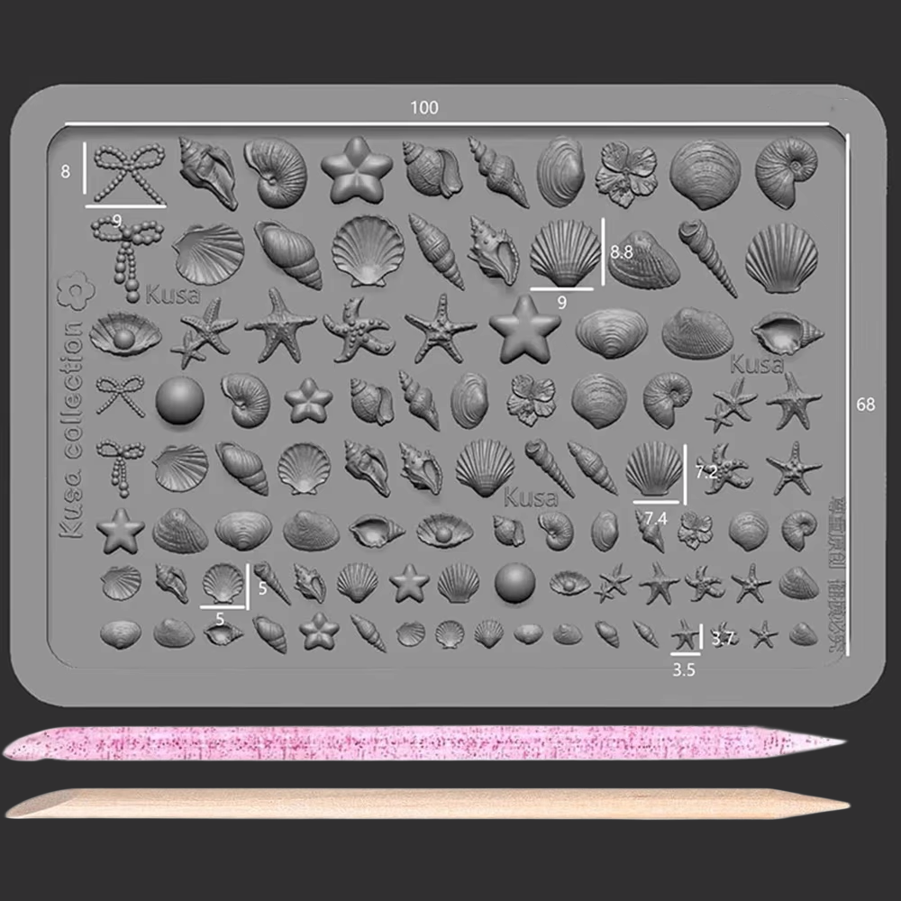 TEMU 3pcs Set Sea Themed Silicone Nails Art Mold With 2 Mixing Stick Baroque Seaside Shell Conch Starfish 3d Designs Nail Enthusiasts
