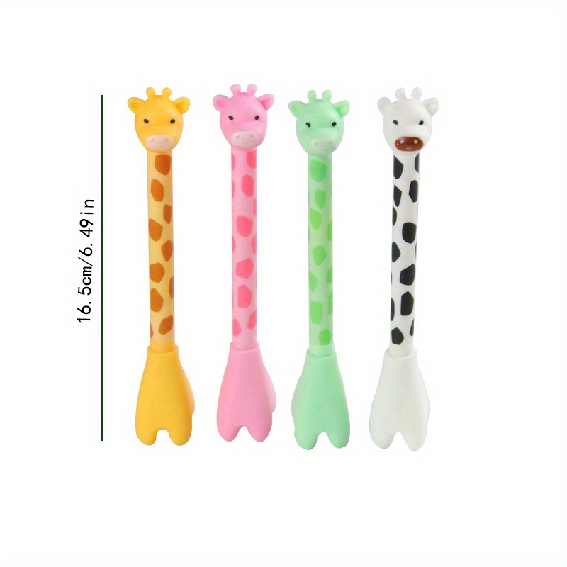 TEMU Random Style 8pcs Giraffe Shape Gel Pens - 0.5mm Fine Point, Pastel Animal Print Assortment, Smooth Black Ink Writing Pens, Kawaii Zoo Themed
