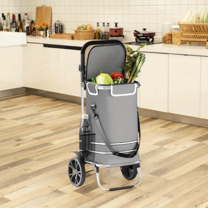 TEMU Shopping Trolley With Wheels And Adjustable Handle, Grey, 40l, Portable Shopping Cart, Spacious Storage Space, For Shopping, Delivery, Travel,