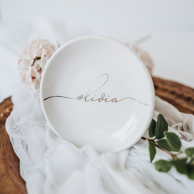 TEMU Portaanelli personalizzato in ceramica, scritta //argentata, regalo per d', portaanelli per gioielli personalizzato, per la conservazione dei