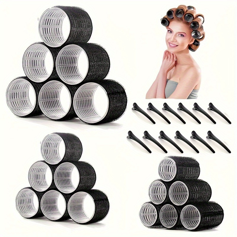 

30-pack Black Hair Rollers Set With Clips, Resin Material, Non-textile Weaving, , Heatless Curlers For