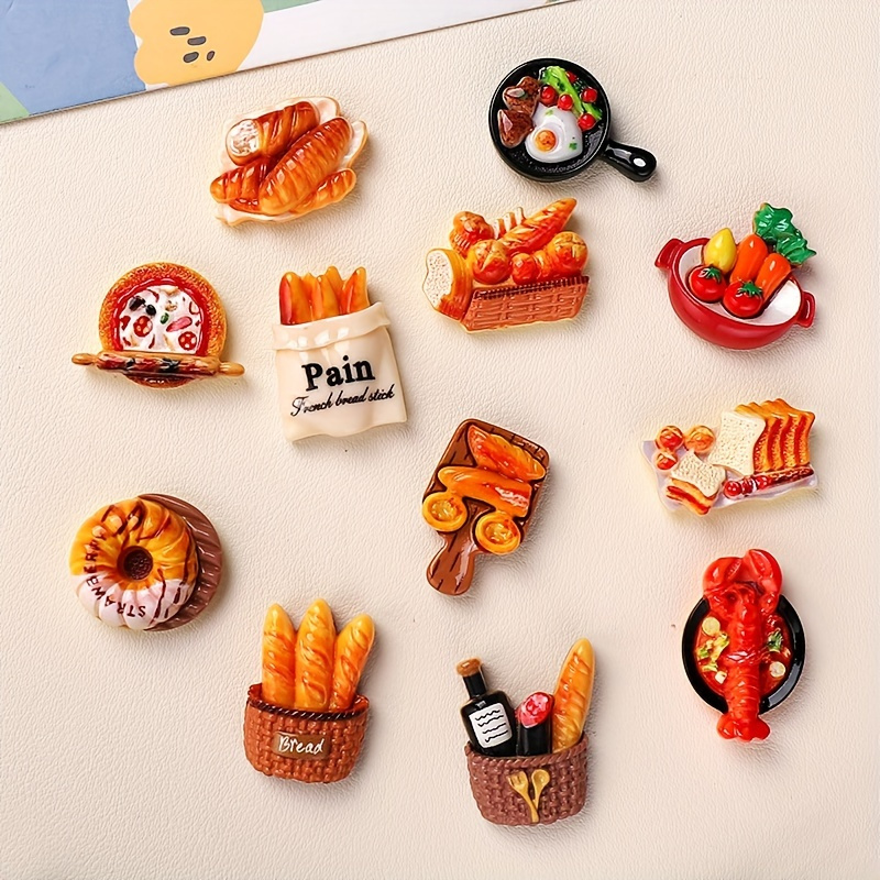 

12pcs Vibrant Resin Food Charm Set - Miniature , Pizza, & Decorations - Donut, , & Pain Au Magnets For Fridge - Ideal For & Accessory Enthusiasts