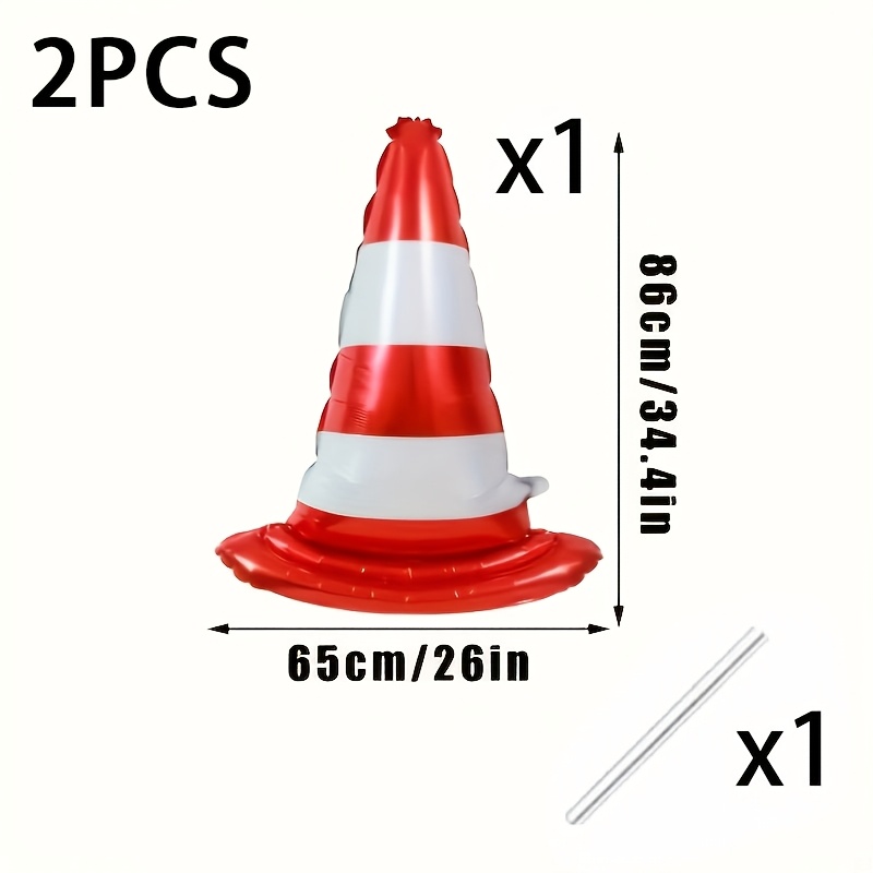 TEMU 1 Set Of 2pcs (1 Balloon + 1 Accessory) Red And White Traffic Cone 34in Foil Balloon, Racing Themed Party Decoration, Birthday Party, Photo Prop