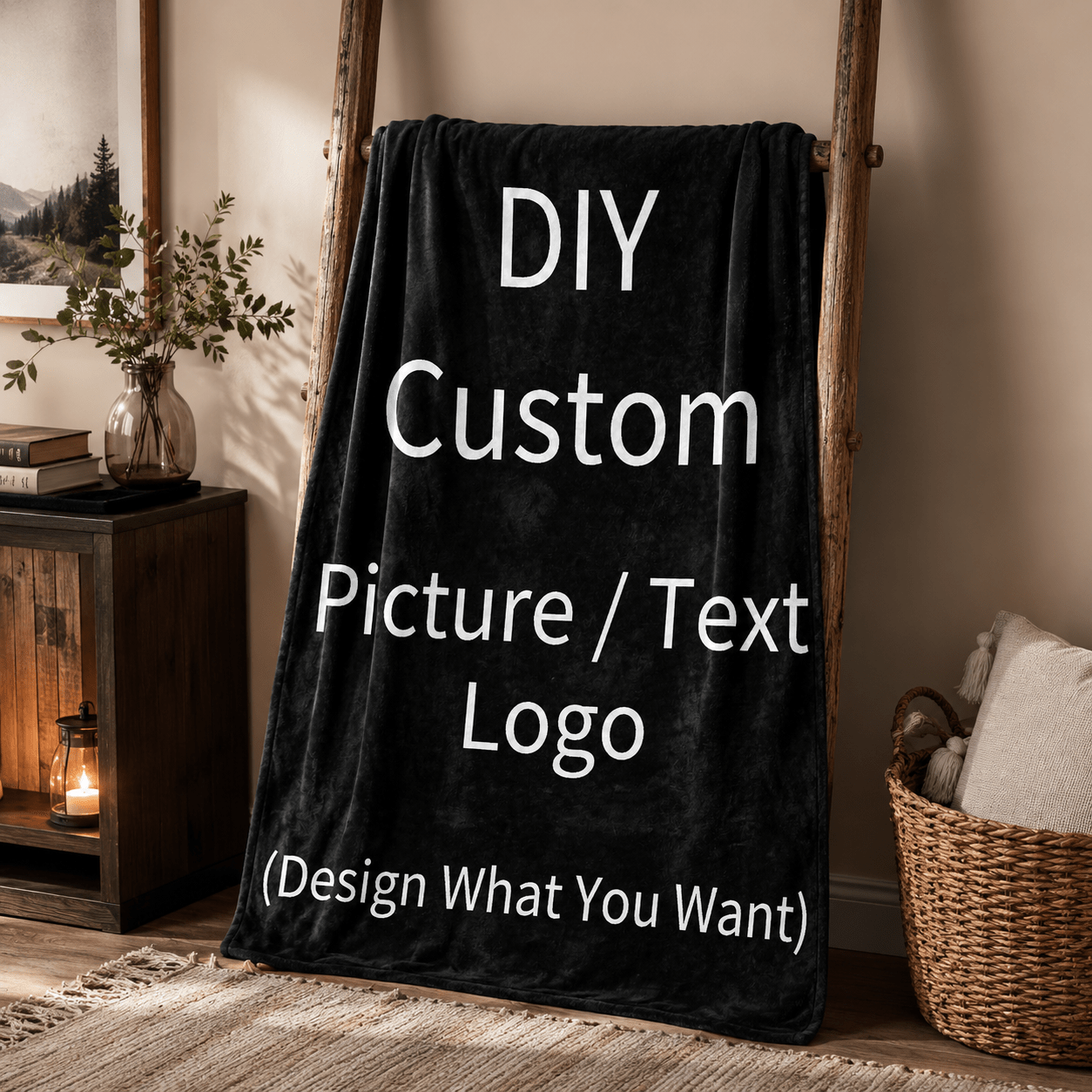 DIY Custom Picture Text Logo Flannel Blanket, Unique Gift
