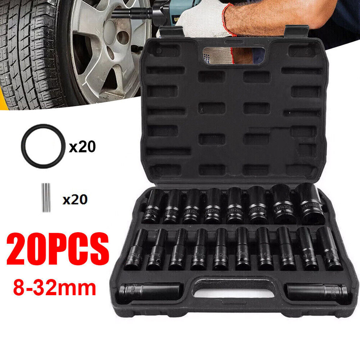 TEMU 20pcs Deep Impact Socket Set 1/2 Inch Drive Metric 8-32mm
