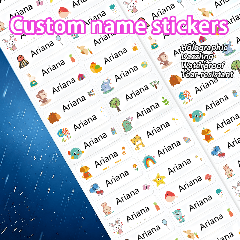 Customizable Name Stickers with Animal Patterns