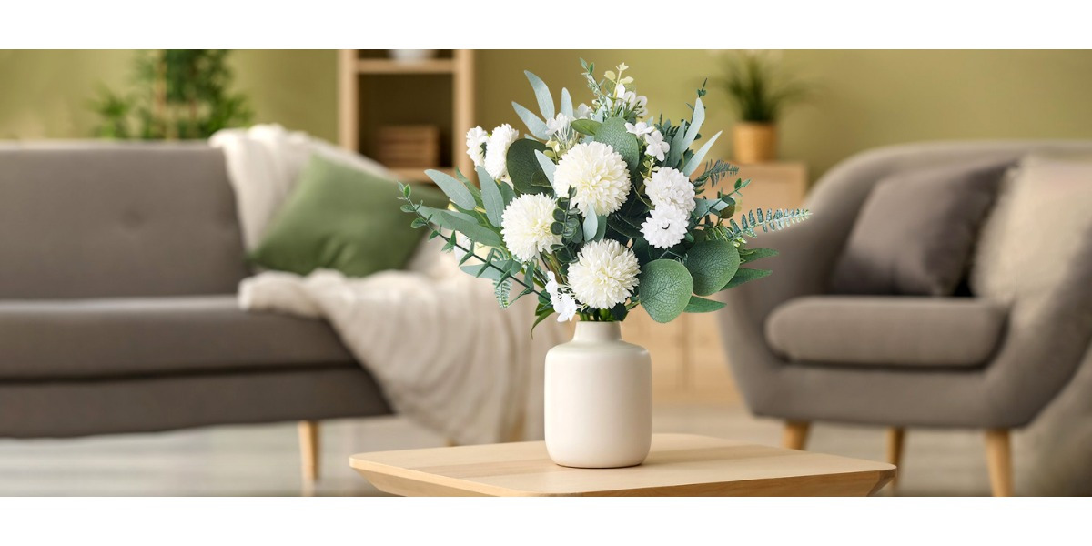 UV-beständige Kunstpflanzen LUMITERRA 55-teiliges Kunstblumen-Set – Weiße Blüten & Blätter, Mit Drahtzweigen, UV-beständig, Für DIY Sträuße & Hochzeitsdeko