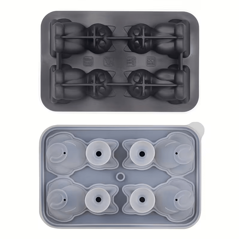 Image of A 3d Cat-shaped Cube Of Ice Mold, A Silicone Ice Tray For Kittens, Which Includes A Mold For 4 Cartoon Cat-shaped Ice Cubes, Making It The For Christmas And A Perfect Option For Thanksgiving