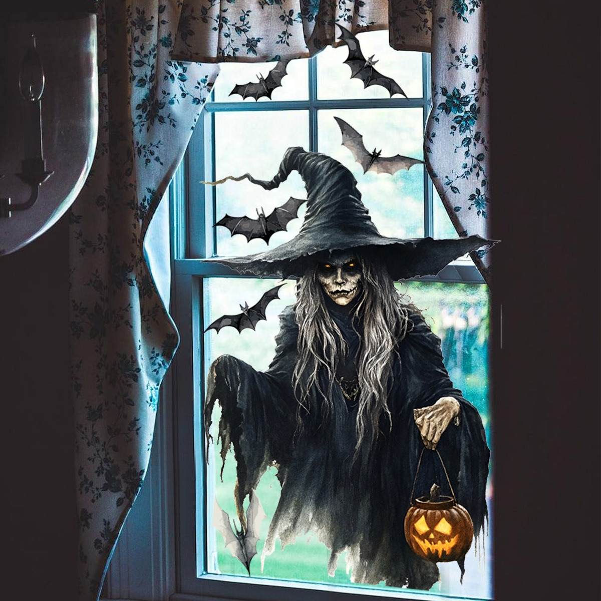 2d flat 2d flat 2d flat glass stickers halloween series witch bat static window decals no   stickers double sided   for home commercial window decor