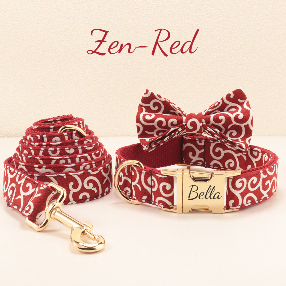 Floral Style Multi-Colored Dog Collar and Bow Leash Set