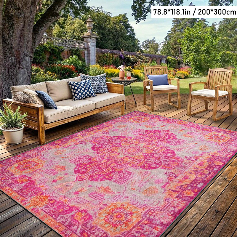 Image of Soft Plush + Dotted Plastic Base 1pc Bohemian Style Decorative Mat | Outdoor Rugs | Suitable For Patio, Balcony, Garden, Camping, Rv | Machine Washable