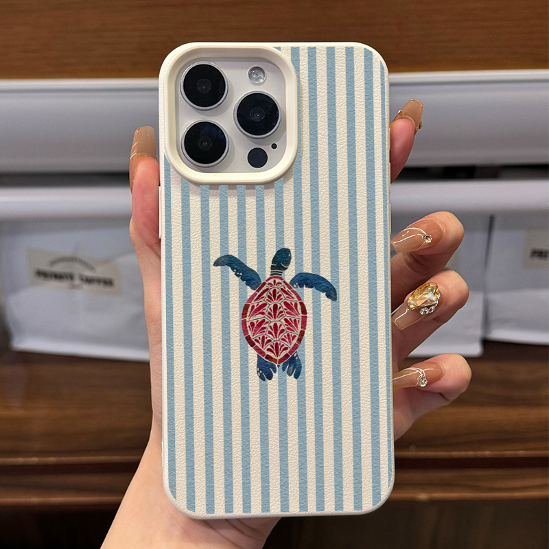 phone case striped turtle pattern tpu phone case white leather texture soft cover fashionable protective case for iphone xr 11 12 13 14 15plus 16pro max 17air series high   and cool  