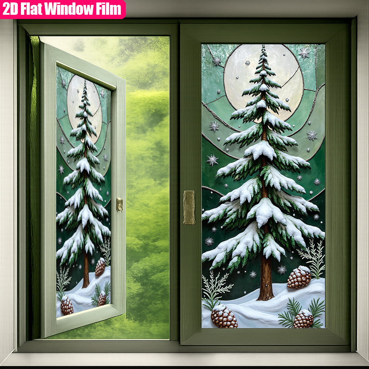TEMU 1pc Of Frosted Static Cling Pvc Window Film Featuring A Winter Design With Snowy Pine Trees, Perfect For Festive Home Decoration. This Art