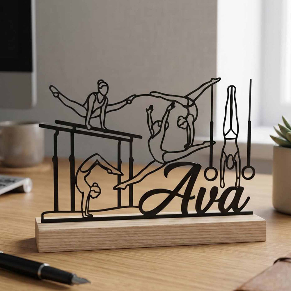 TEMU 1pc Personalized Metal Name Sign Custom Desktop Ornament With Wooden Minimalist Sports Decor For Home Office Birthday Gift For Athlete Teen Girl