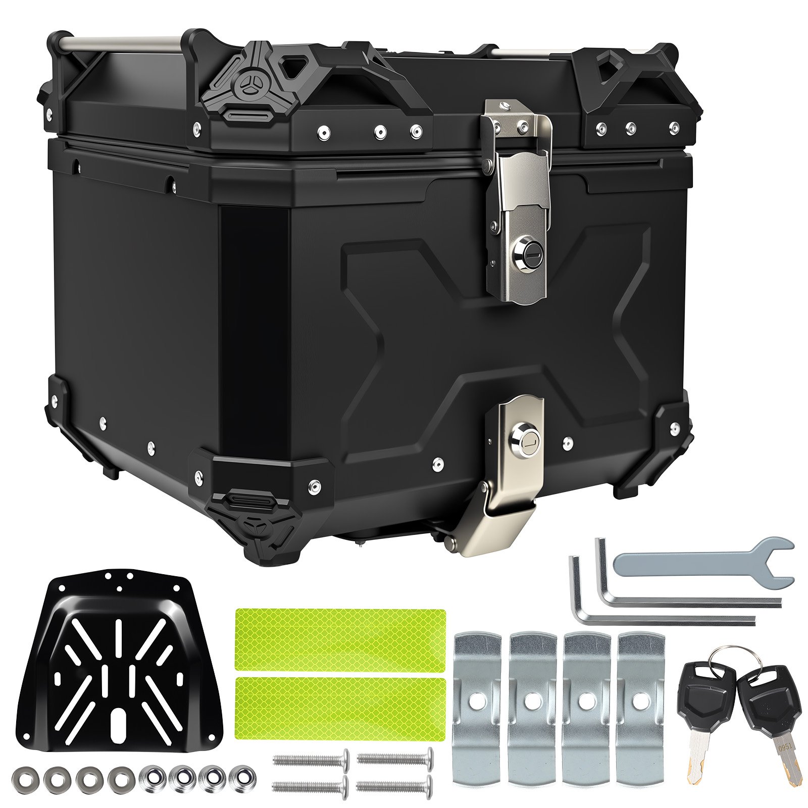 Image of 55l Motorcycle Top Box Quick Release Tail Storage Box Carbon Base Plate Backrest