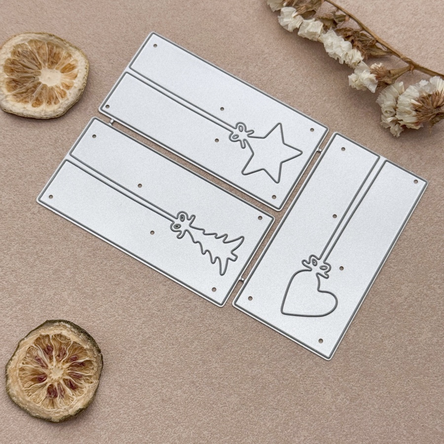 TEMU New Arrival Vintage Christmas Element Frame Metal Die Cuts, Tree Star Heart Bow Hanging Tag Embossing Templates For Handmade Christmas Lantern