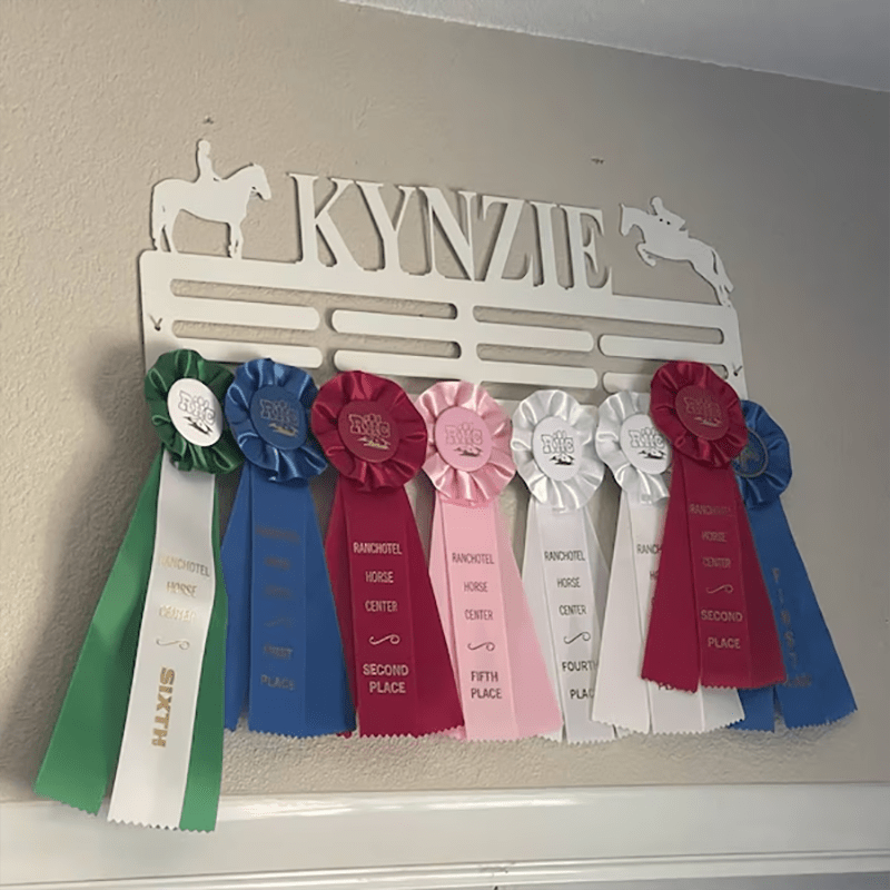 TEMU A Medal Display Rack For Equestrian Awards, In Black And White, Featuring A Traditional Design With Customizable Name/number Combinations - A
