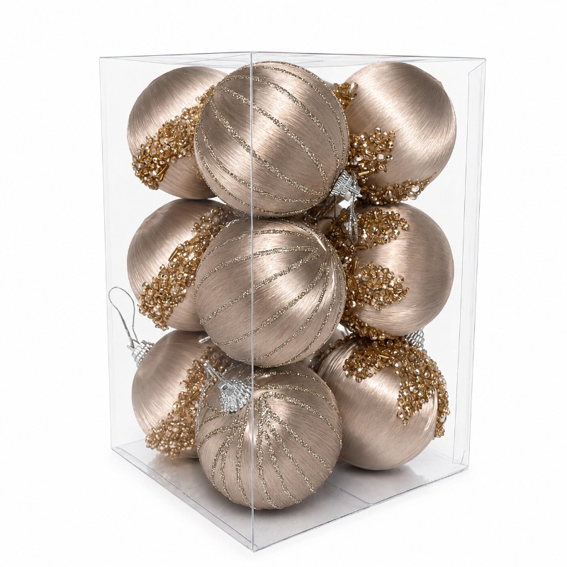 TEMU 12pcs Handmade Glitter Painted Christmas Baubles - & 4 Styles Plastic Ornaments Suitable For Xmas Tree, New Year Decorations, Hanging Balls With