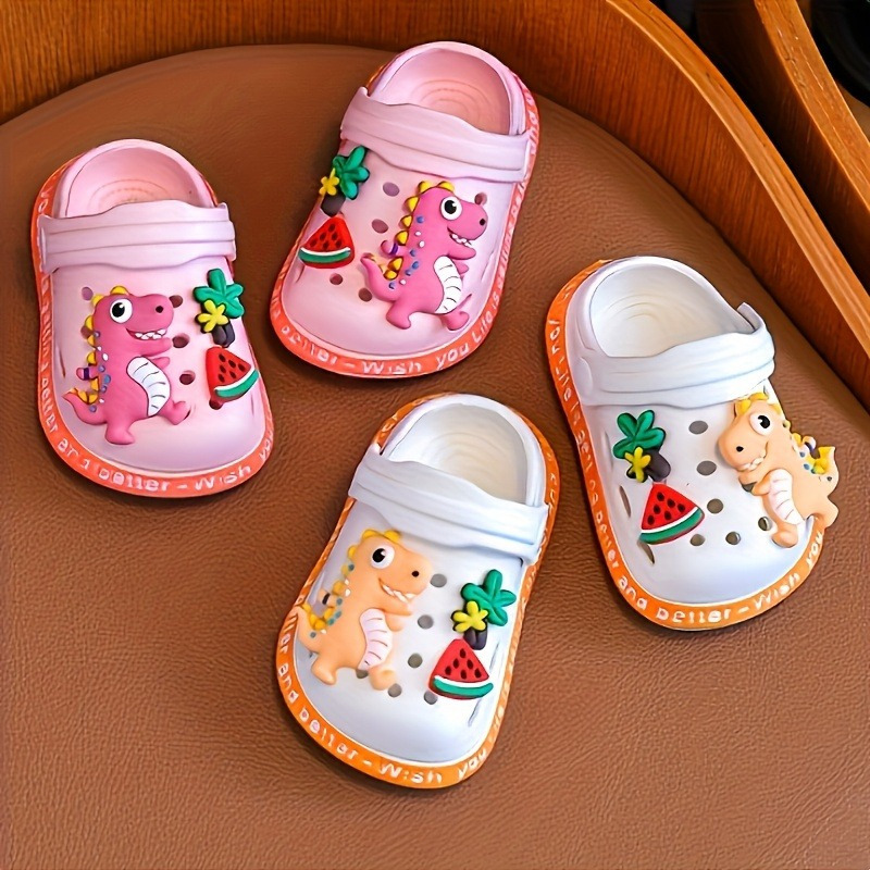 Kids' EVA Clogs with Cartoon Dinosaur Charms | Soft Sole Slip-On Sandals for Boys & Girls | Multi-Color Watermelon & Fruit Designs | Comfortable Indoor/Outdoor Footwear | Lightweight, Breathable Summer Shoes, Casual Children's Footwear | Cartoon Dinosaur Design | Comfortable Footwear