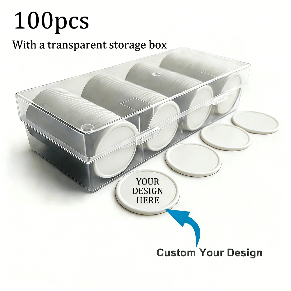 TEMU 2026 New Customized 100pcs Plastic Tokens, Double-sided Personalized With Your Photos And Patterns, Multiple Colors, 32mm Ps With Transparent