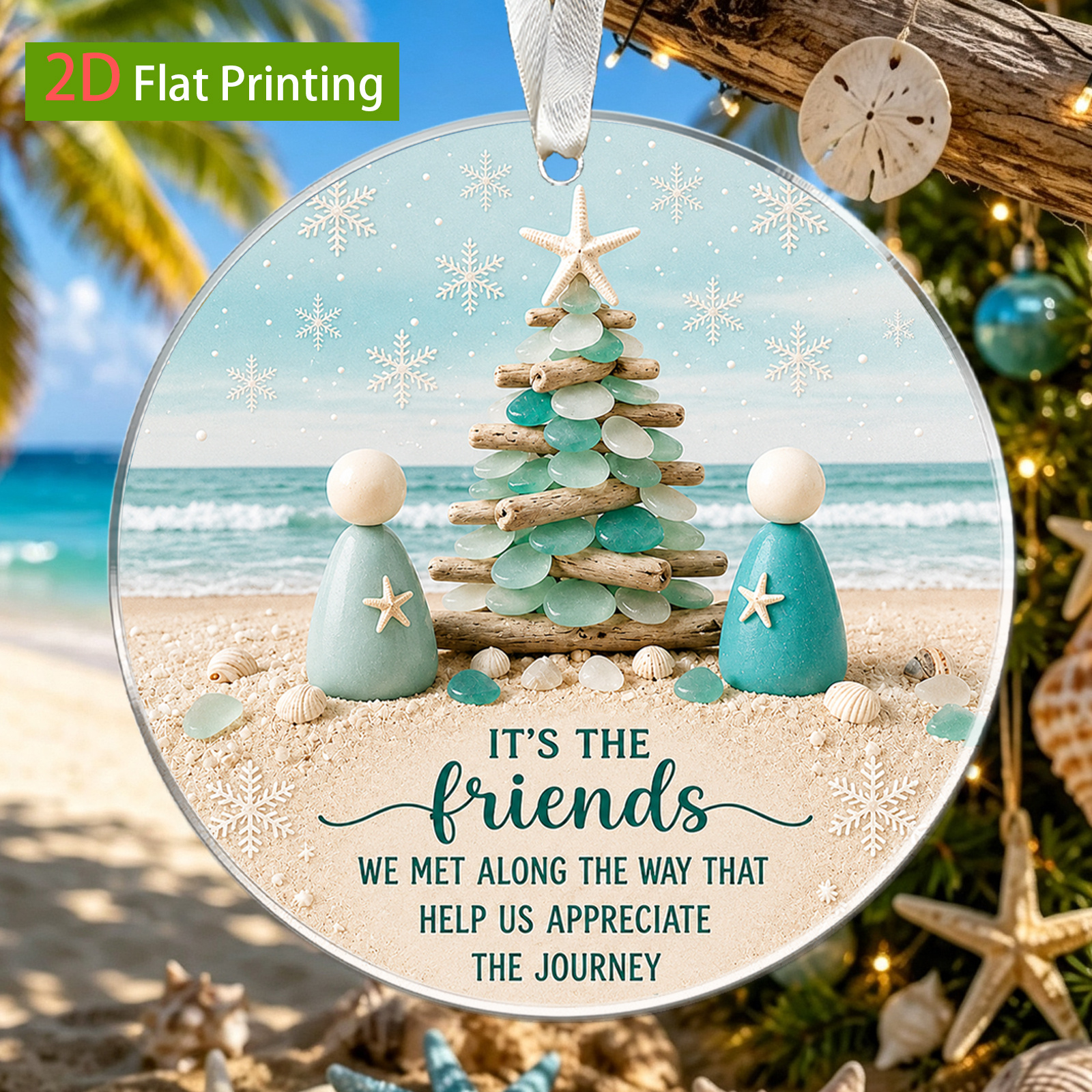 TEMU 2d Flat, 1pc Bohemian Style Pendant - Beach Driftwood And Companion Quote Acrylic Ornament, Suitable For Christmas Tree Decor, Coastal Souvenir