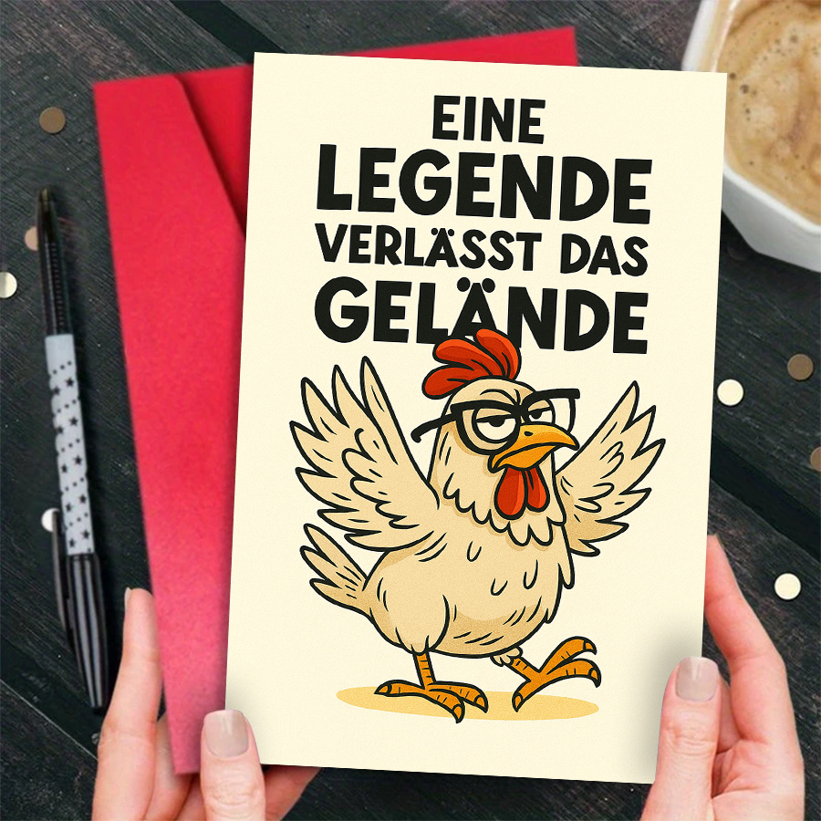 Image of A Humorous Goodbye Card For Colleagues Marking Retirement Or A Job Transition, Showcasing A Stylish Chicken Wearing Glasses, Ideal For Office Celebrations And Farewell Gatherings