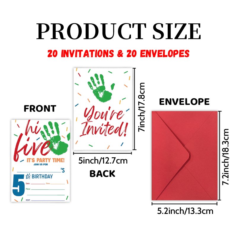 TEMU Upgraded Thick Paper, High-quality Printing. Invitation Letters With 20 Cards And 20 Envelopes, Featuring Colorful Handprints For Celebrating