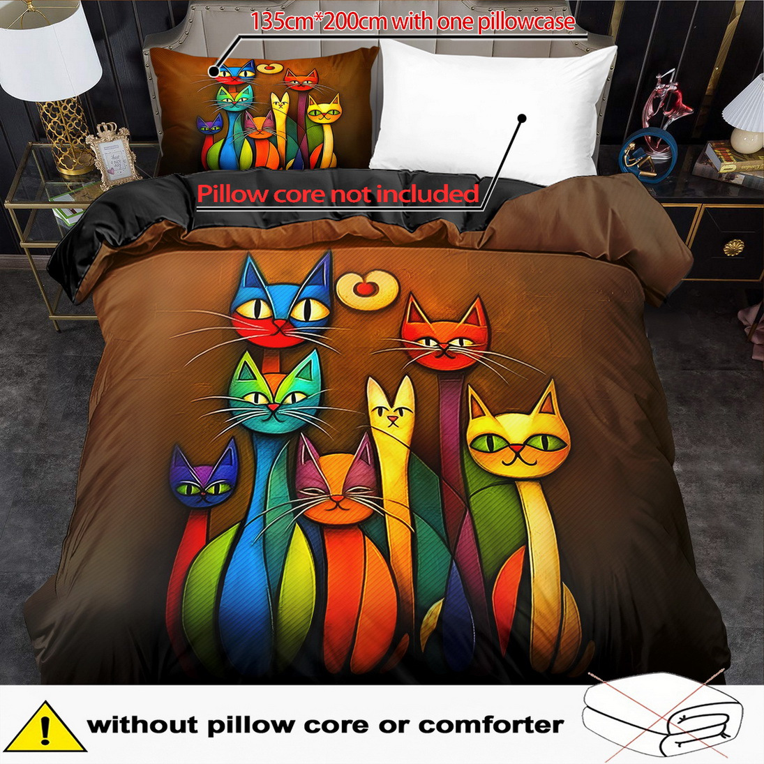 E-shop 2/3-teiliges Bettbezug-Set, Cartoon-Tierkatze-Druck-Bettbezug-Set, King Queen Stil Bettwäscheset, Polyester Maschinenwaschbar,