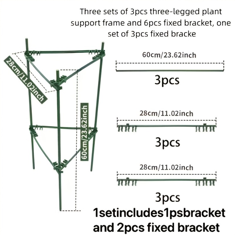 E-shop 3 Sets 9 robuste Tomaten Rankhilfen aus Metall - Verstellbare breite Basis für Weinreben, Gurken, tropische Ranken, 11 Zoll breit, 23,6 Zoll