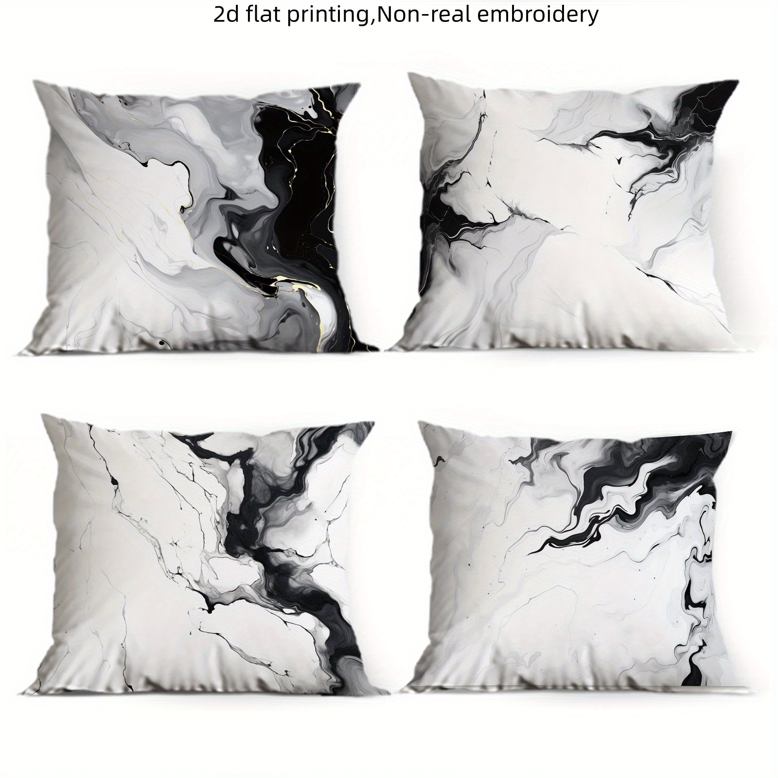 TEMU 2d 4pcs Black And White Ink Pillow Covers, Optional, 2d Flat Printing Single-sided Print Without Pillow Core, Black And White Gray Ink Fluid