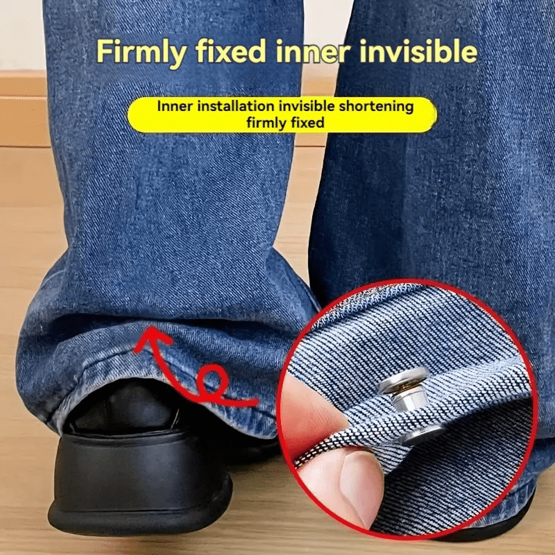 

2-pack Invisible Denim Hemming Kit, Metal Jean Bottom Button, Adjustable Pants Length Shortener, No-sew Hemming Clip For