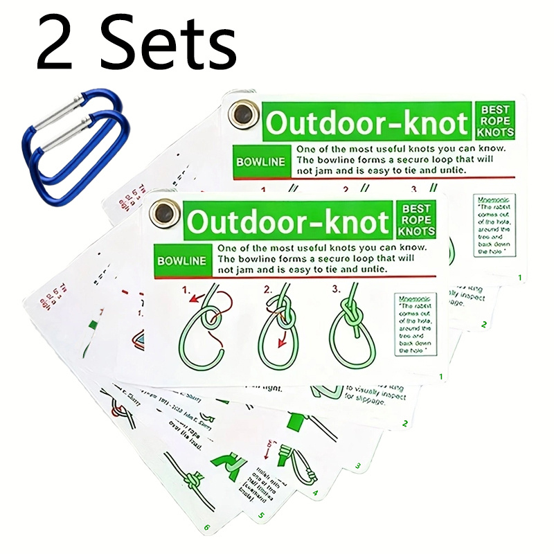 TEMU 2 Sets Outdoor Knot Tying Reference Guide 1 Set Of 23 Types Of Best Knots For Various Ropes, With Climbing Carabiner, Suitable For Wilderness