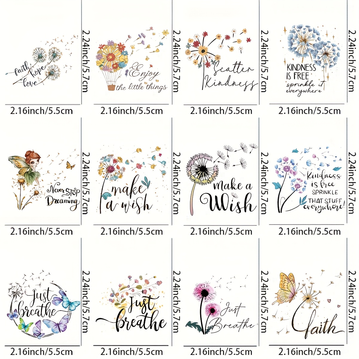 TEMU Each Set Includes 12 Dandelion And Letter Designs, Waterproof, Scratch-resistant, With A Hollow-out Effect, Suitable For Mugs, Coffee Cups, 16oz