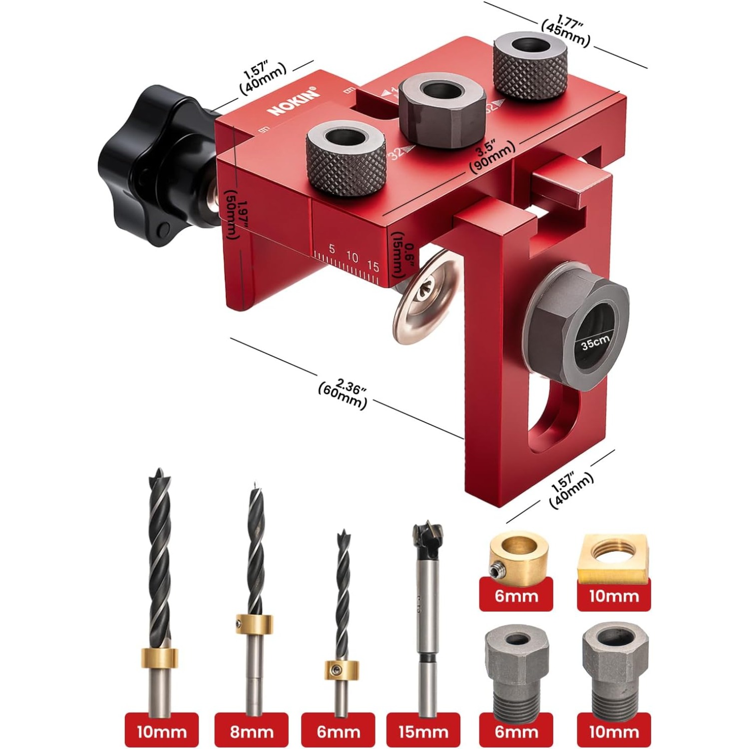 3-in-1 Wood Drilling Jig Set Hole Drilling Template, Dowel Jigs & Shelf Drilling, Angled Hole Pocket Hole Jig Pocket Hole Jig Set Including 6/ 8/ 10mm Drill Bit With Stop & 15mm Drill Bit