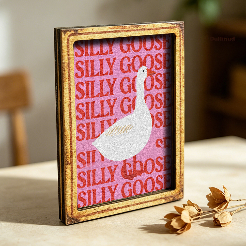 TEMU Adorable Wooden Fridge Magnet, Creative Text Decorative Plaque, Pink Background With Silly Goose Design, Fridge Magnet, Mini Decorative Art,
