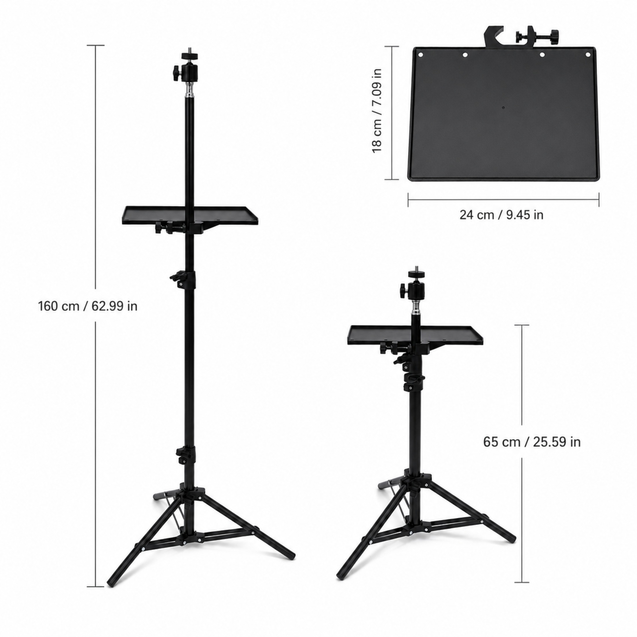 TEMU Adjustable Projector Stand Tripod With Tray, 65-160cm Height, 1/4' Universal Screw Ball Head, Foldable Floor Mount For Mini Projector, Webcam,